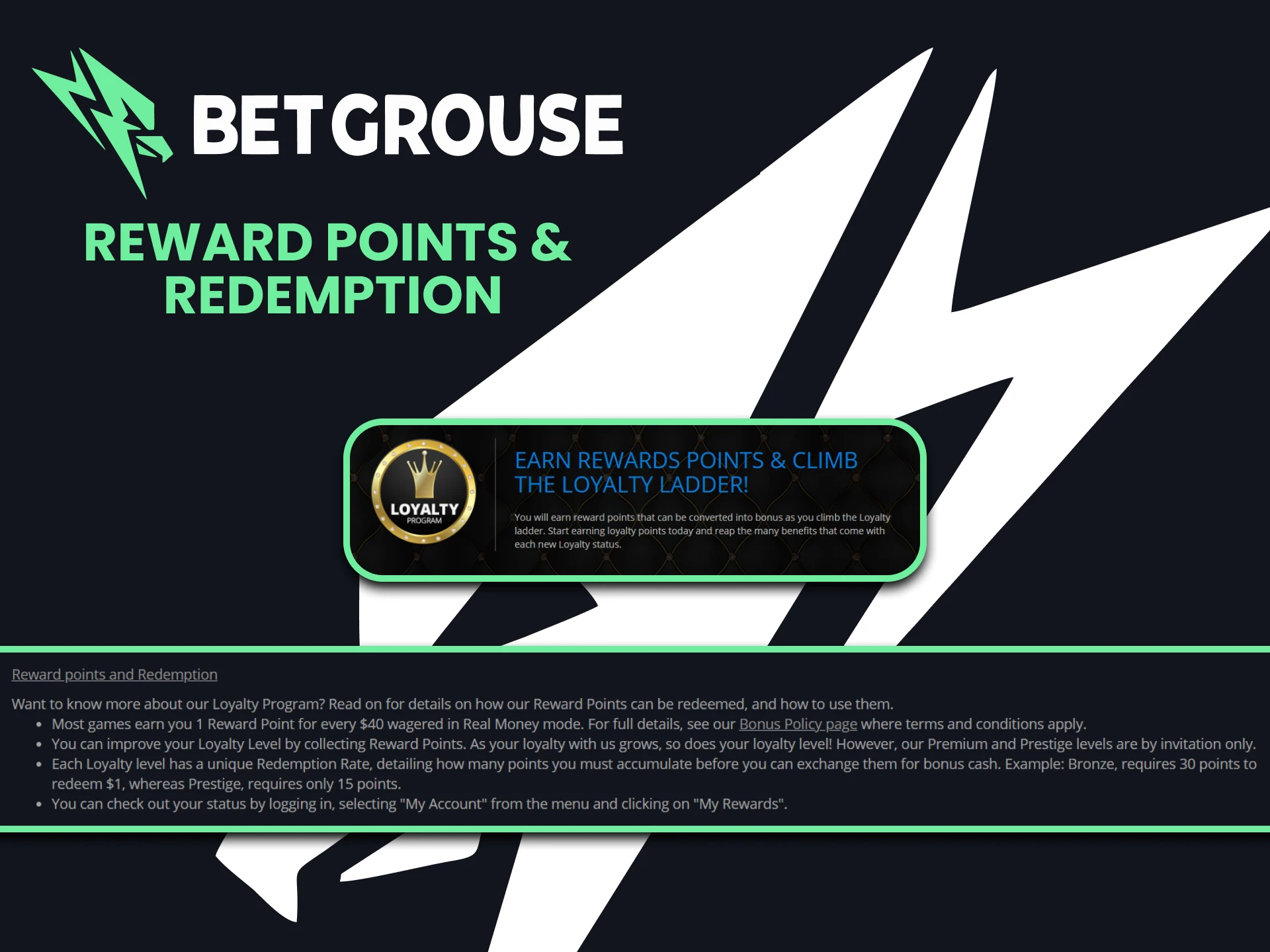 Bets converts to points at Betgrouse Casino.