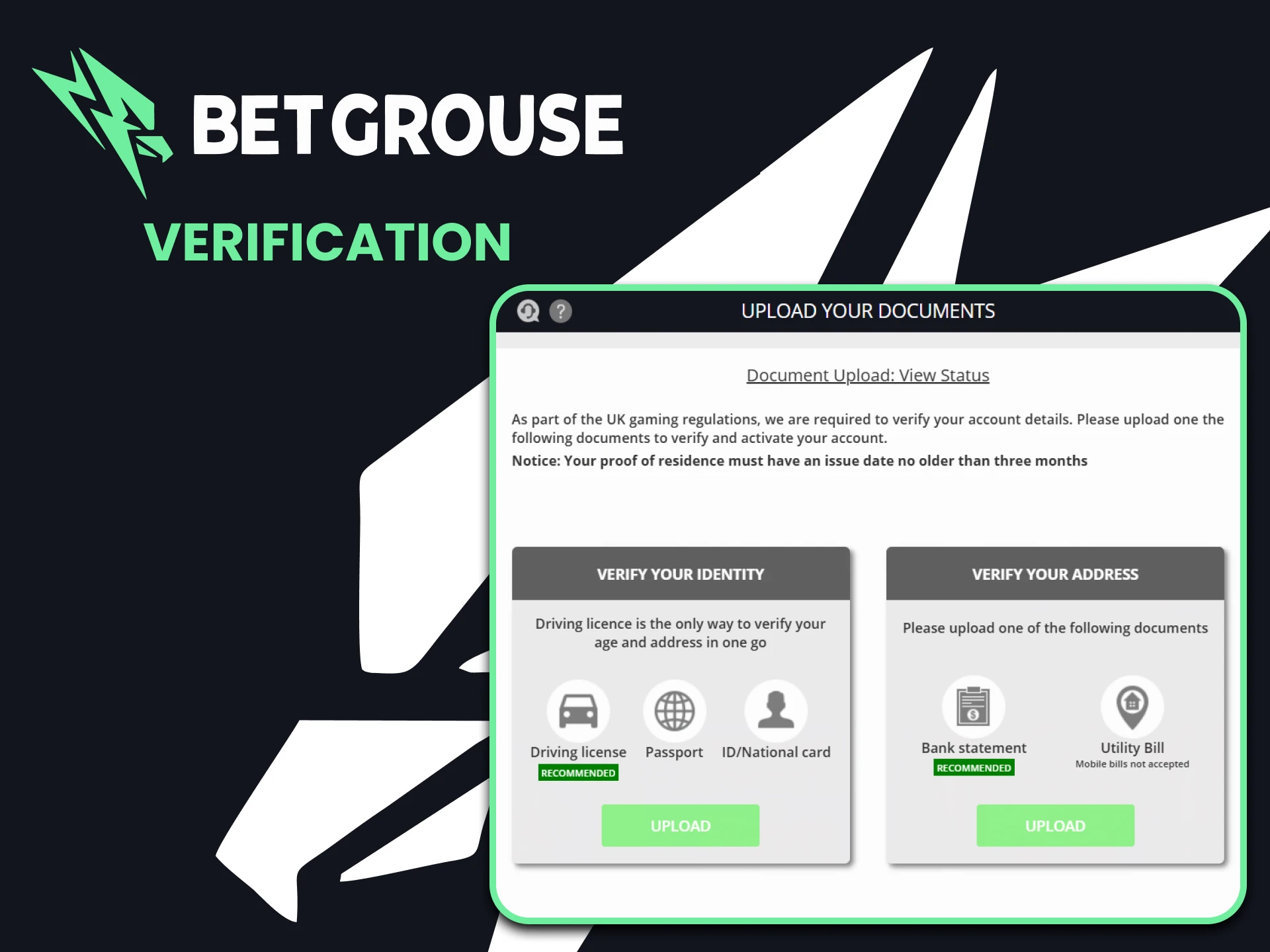 Complete Betgrouse KYC verification.