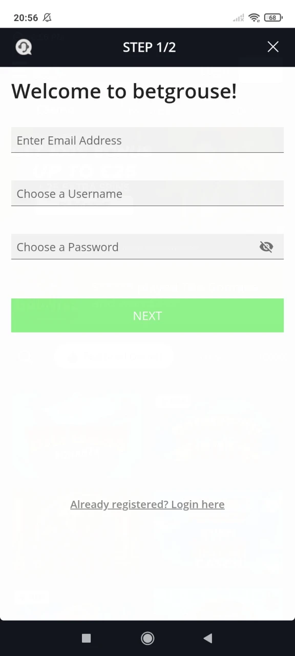Enter your details to register at Betgrouse Casino.
